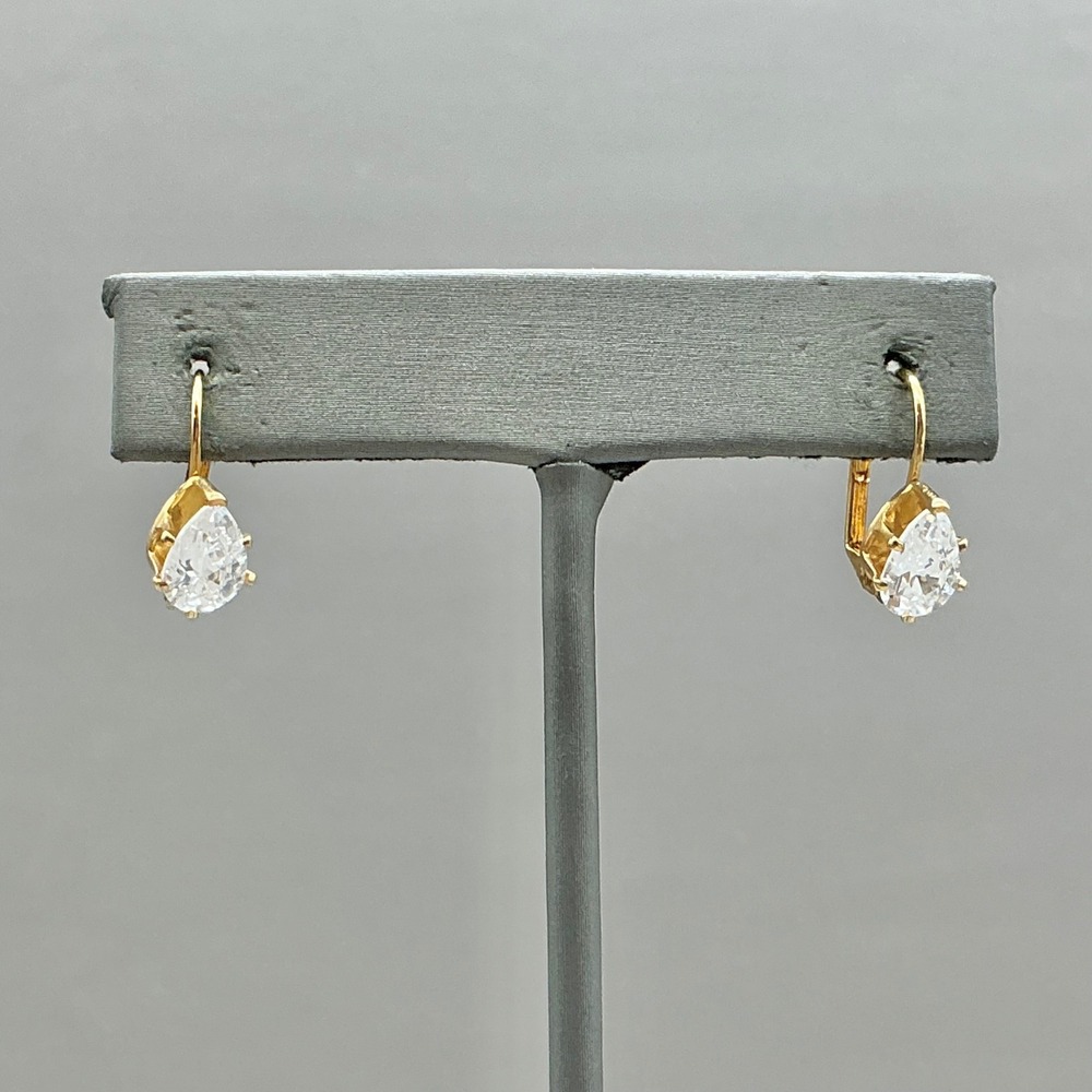Leverback Earrings Womens Gold Tone Pear Cut Clear Cubic Zirconia Dangle Drop